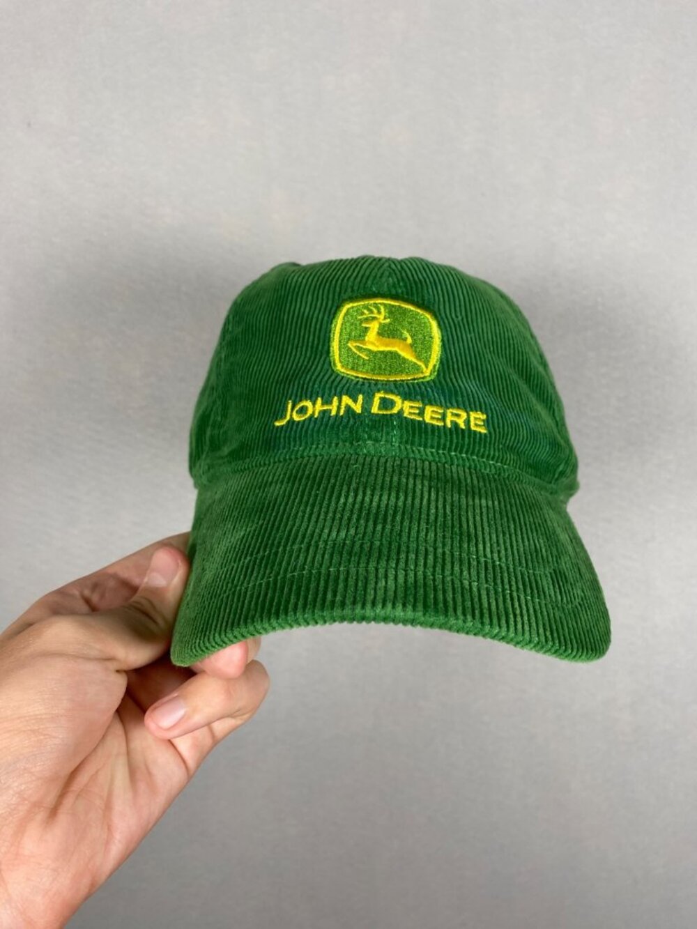 John Deere Green Corduroy Adjustable Hat Embroidered Logo 1 Size 100% Cotton NEW
